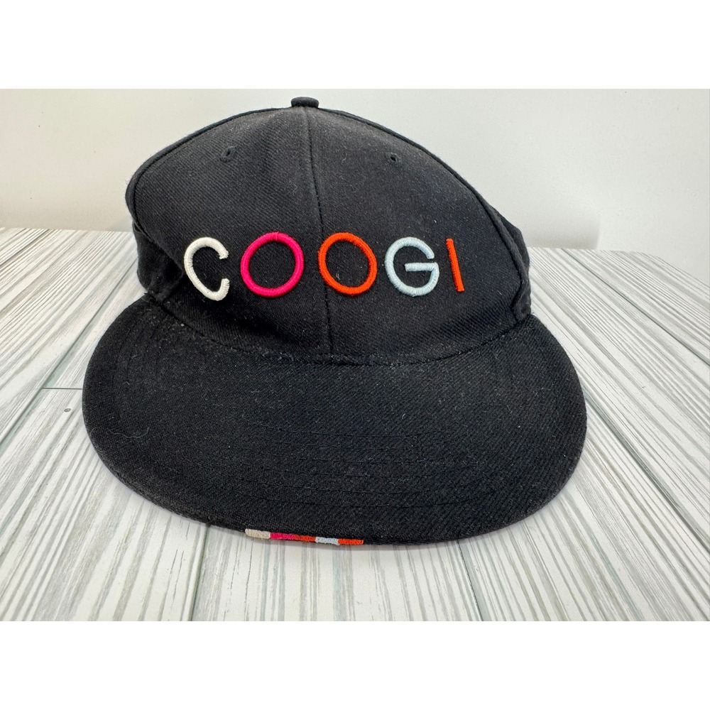 COOGI Embroidered Wool Blend Fitted Cap Hat Colorful Logo Black Menswear sz 7.5